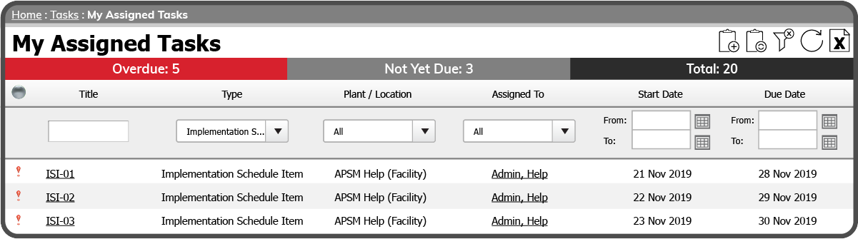 My Assigned Task Type - Implementation Schedule Item